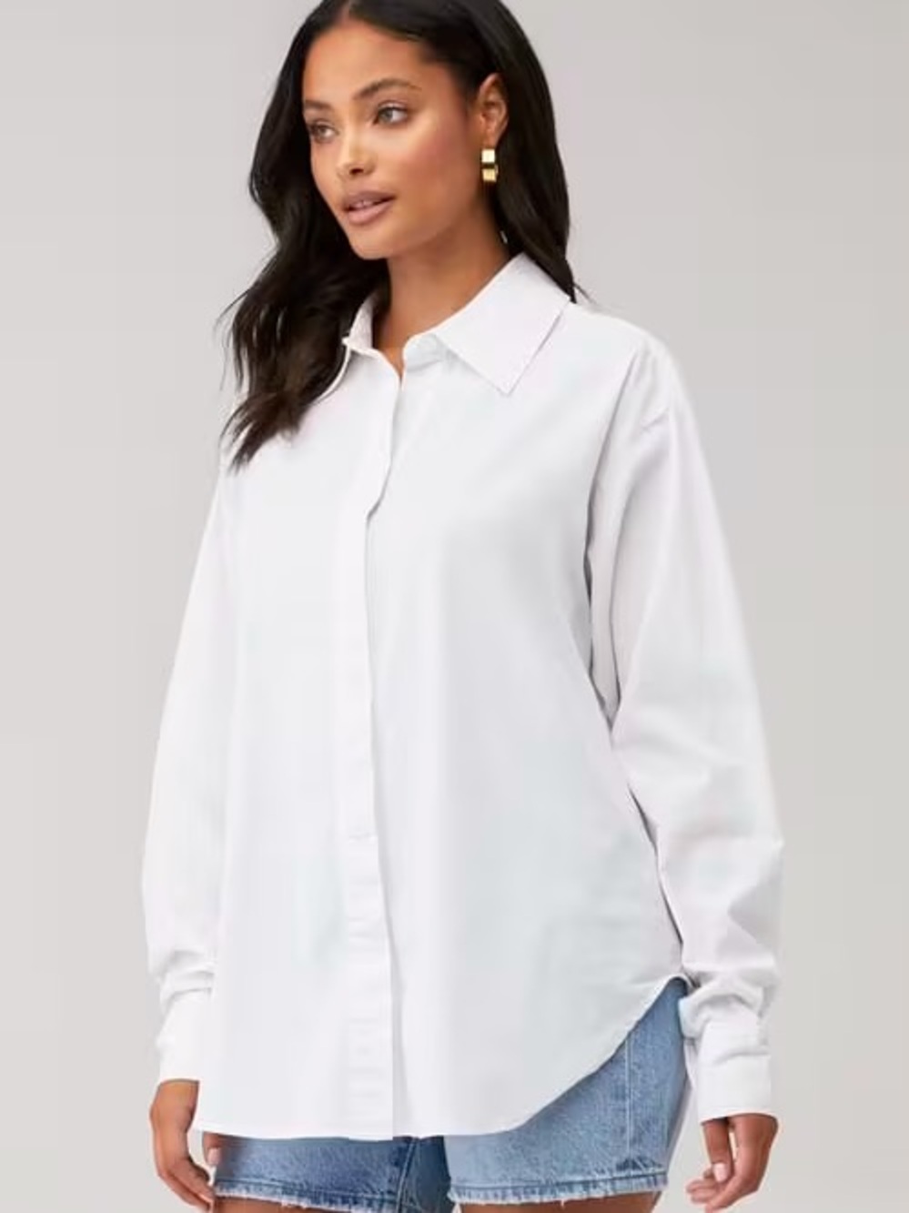Good American White Button-Down Shirt with Pointed Collar